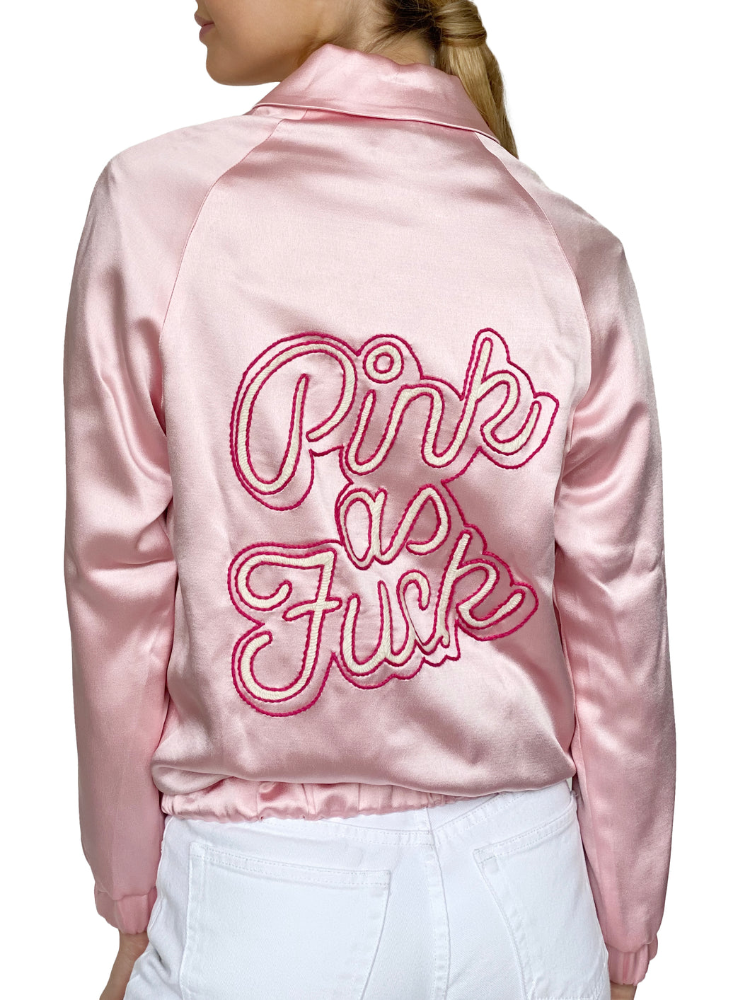 PINK AS FUCK SATIN BOMBER JACKET